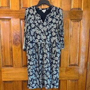 J. Jill Navy and Blue Floral Midi Dress